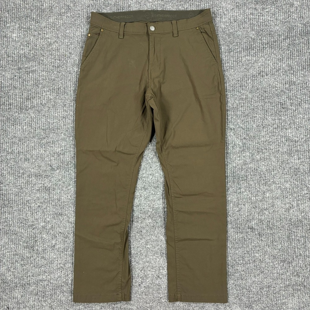 Weatherproof Mens Olive Performance Stretch Travel Pants 34x30 Casual Outdoor